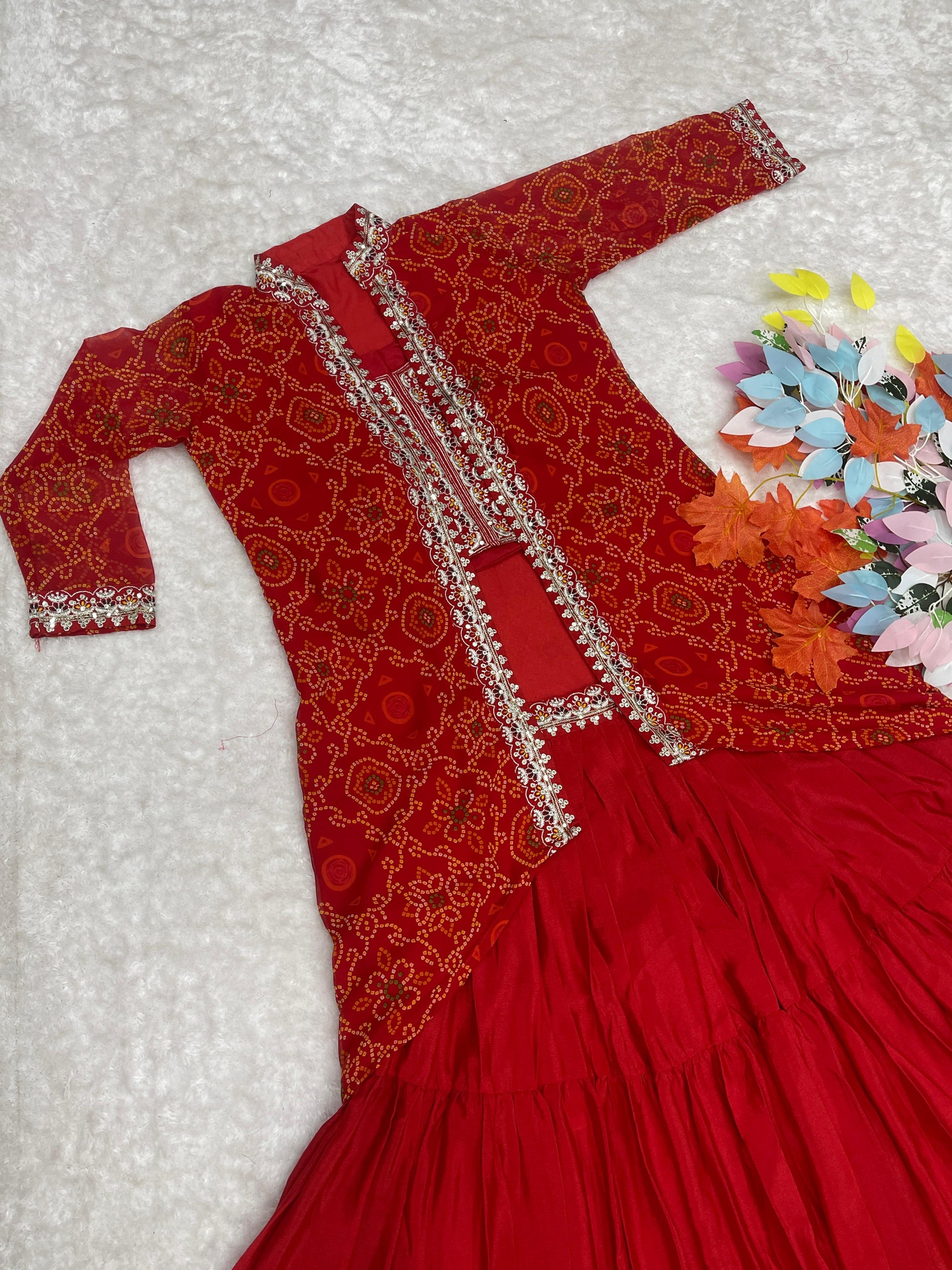 Product Image - Designer Bandhej Lehenga Choli & Shrug - Shree Ram Creation