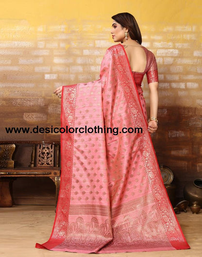 Pink Jacquard Silk Saree