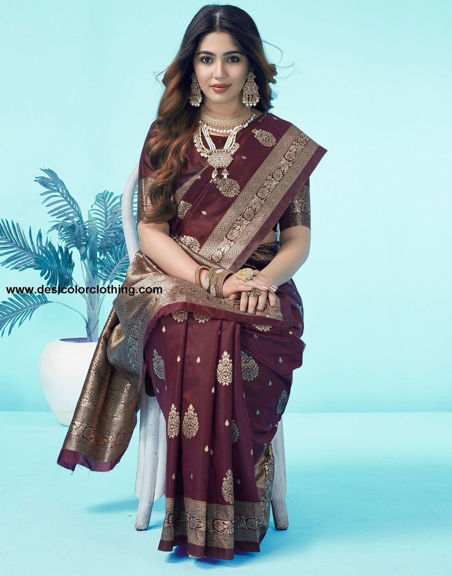 Brown Jacquard Silk Saree