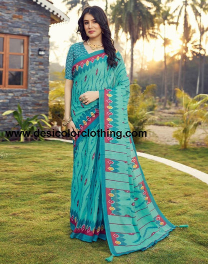 Blue Cotton Printed Ready To Wear