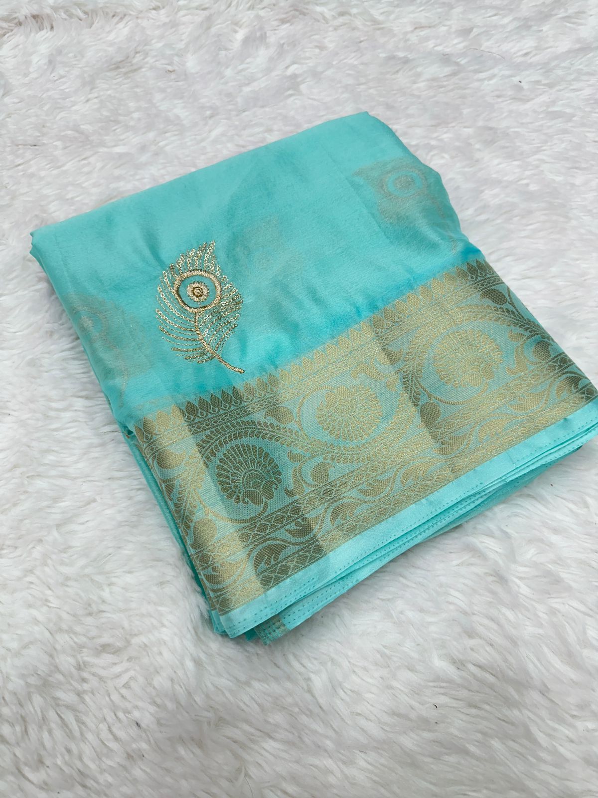 Product Image - Elegant Pure Chinnon Saree with Jacquard Zari Butta and Rich Pallu | Designer Festive Wear