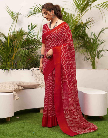 Red Cotton Printed Saree