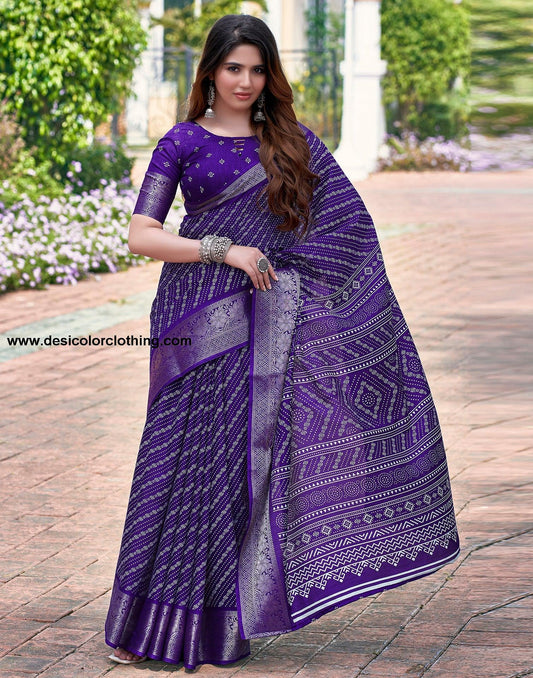 Voilet Silk Printed Saree