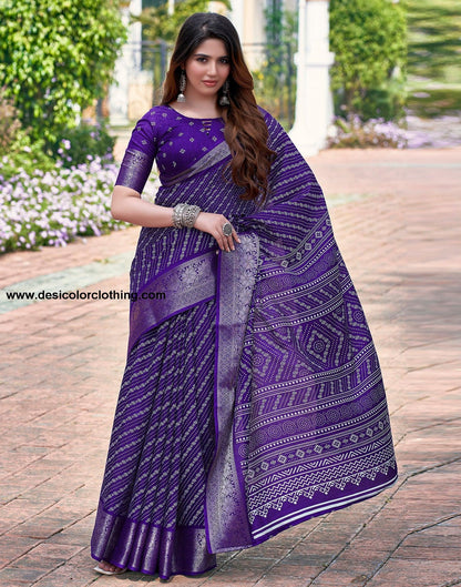 Voilet Silk Printed Saree