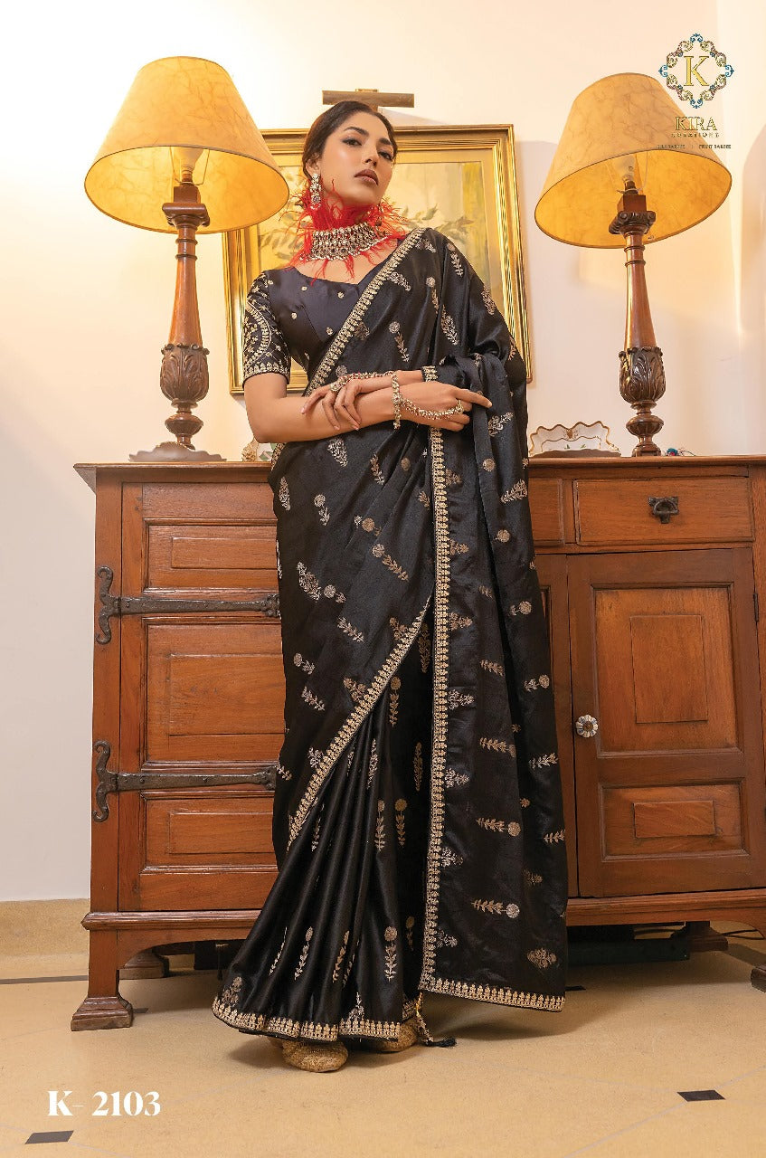 Product Image - Kamya Silk Designer Saree by Kira - Pure Satin with Hand Dyeing & Embroidery