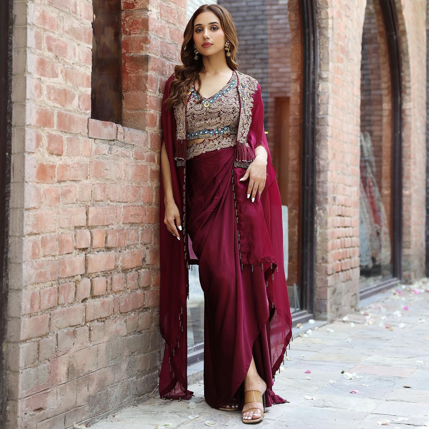 Product Image - Elegant Designer Western Style Dhoti with Choli and Shrug in Organza Silk