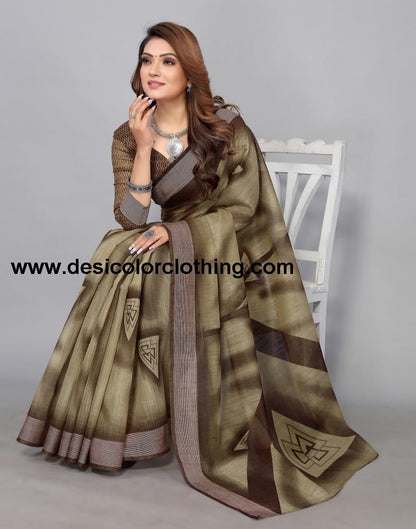 Brown Cotton Saree