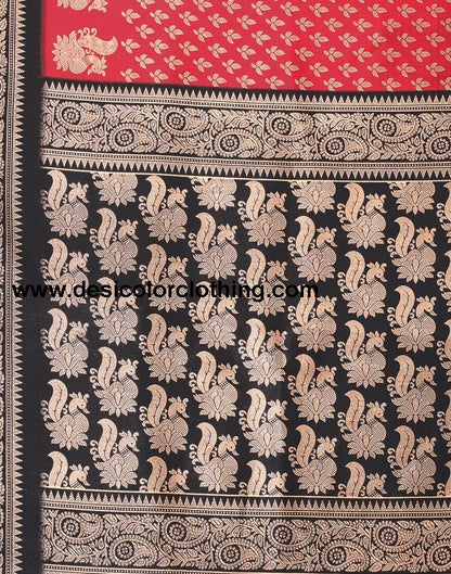 Cherry Red Printed Silk Saree