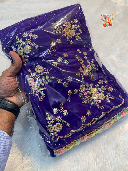 Product Image - Designer Georgette Saree with Multi Embroidery & Rainbow Lace