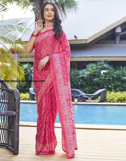 Blush Pink Printed Cotton Pre-Draped Saree