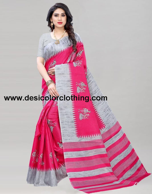 Pink Coloured Khadi Silk Printed Casual saree