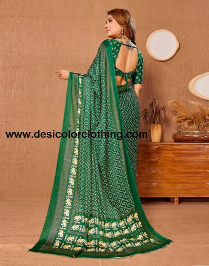 Dark Green Printed Saree