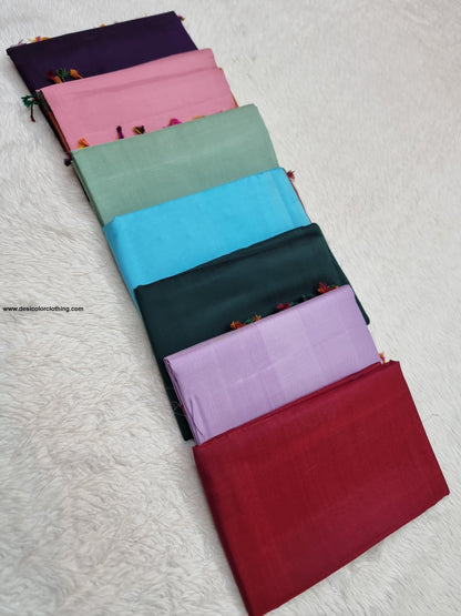 Kanchipuram 100% Pure Handwoven Borderless Silk Saree with Multi-Color Checks