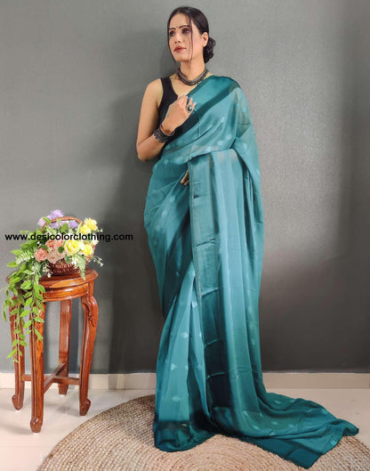 Blue Plain Georgette Pre-draped Saree