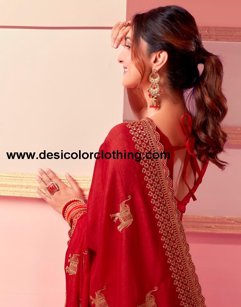 Red Silk Embroidery Saree