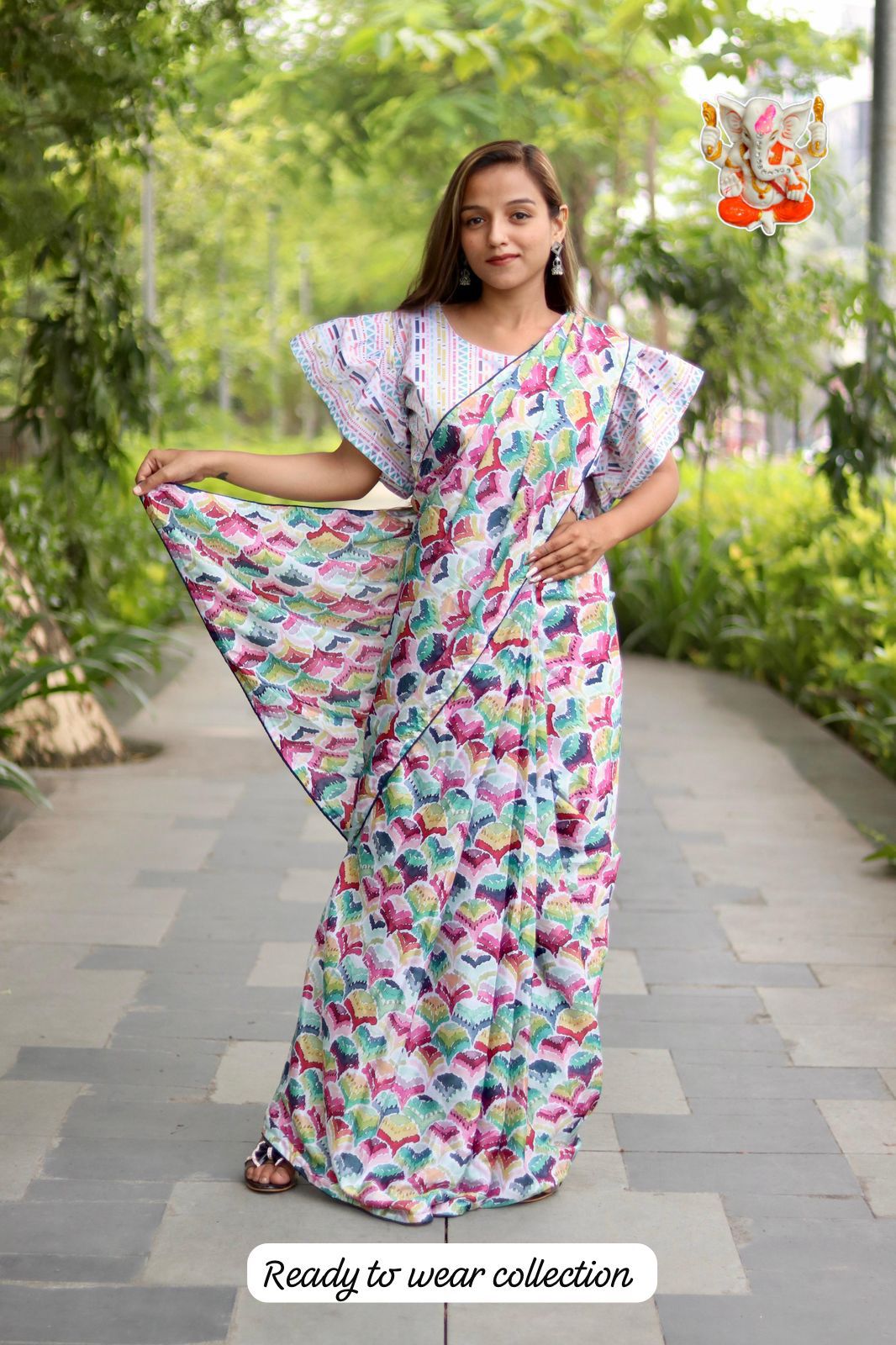 Product Image - Elegant Chinon Silk Saree - Ready to Wear Ethnic Collection