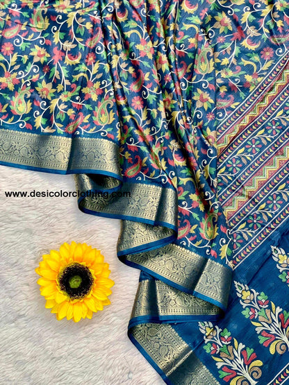 Beautiful Dola Silk Saree with Floral Design and Contrast Weaving