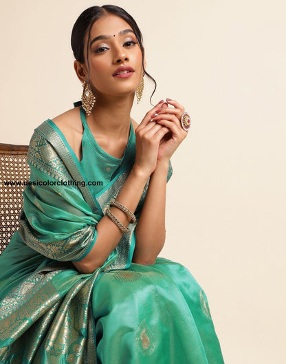 Rama Green Silk Banarasi Saree