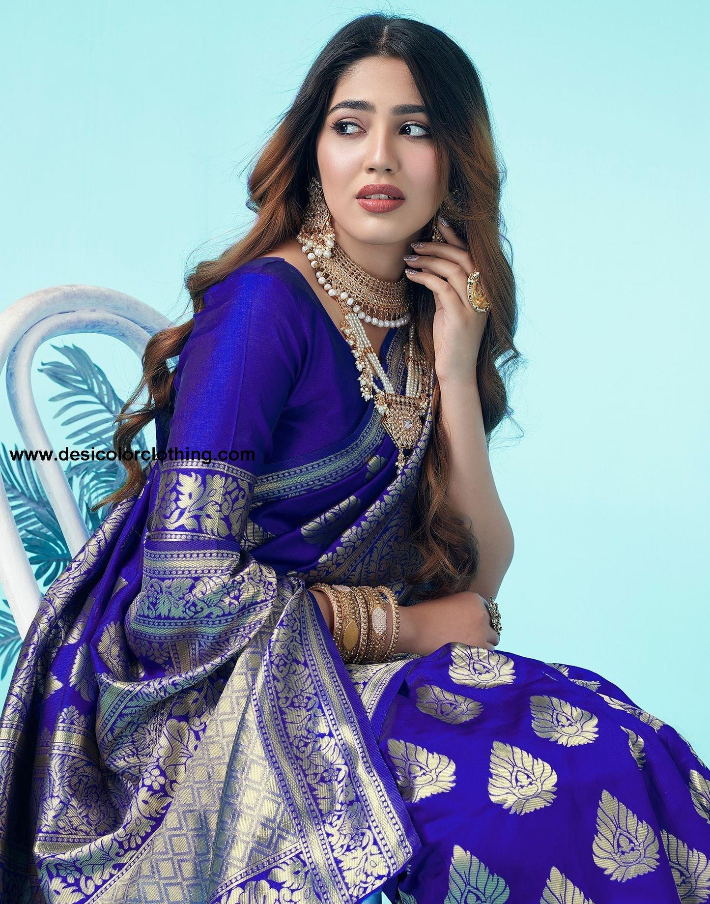 Royal Blue Jacquard Silk Saree