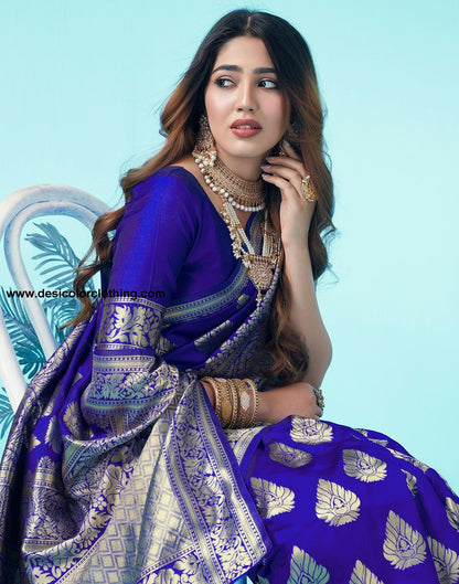 Royal Blue Jacquard Silk Saree