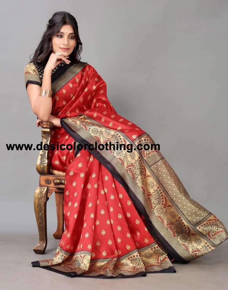 Red And Beige Silk Saree