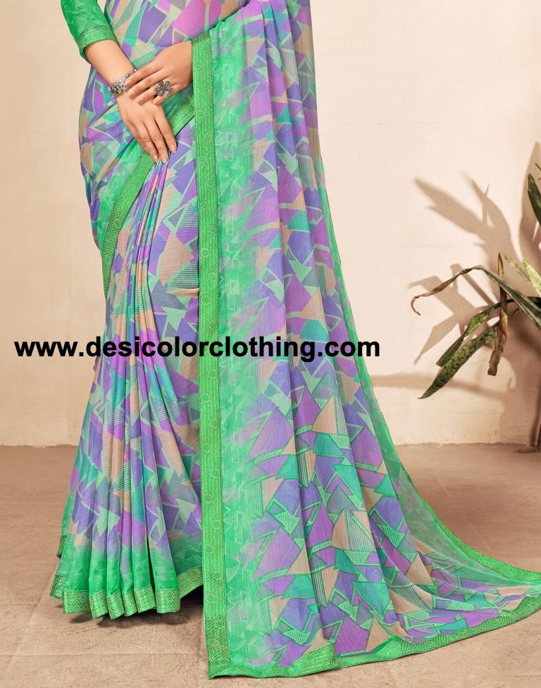 Turquoise Green Chiffon Saree