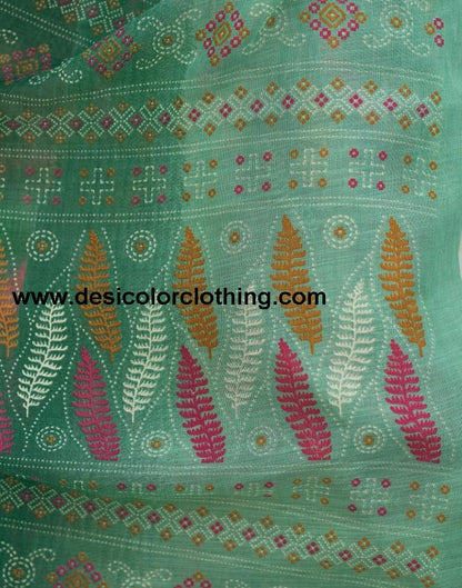 Dark Green Printed Cotton Saree