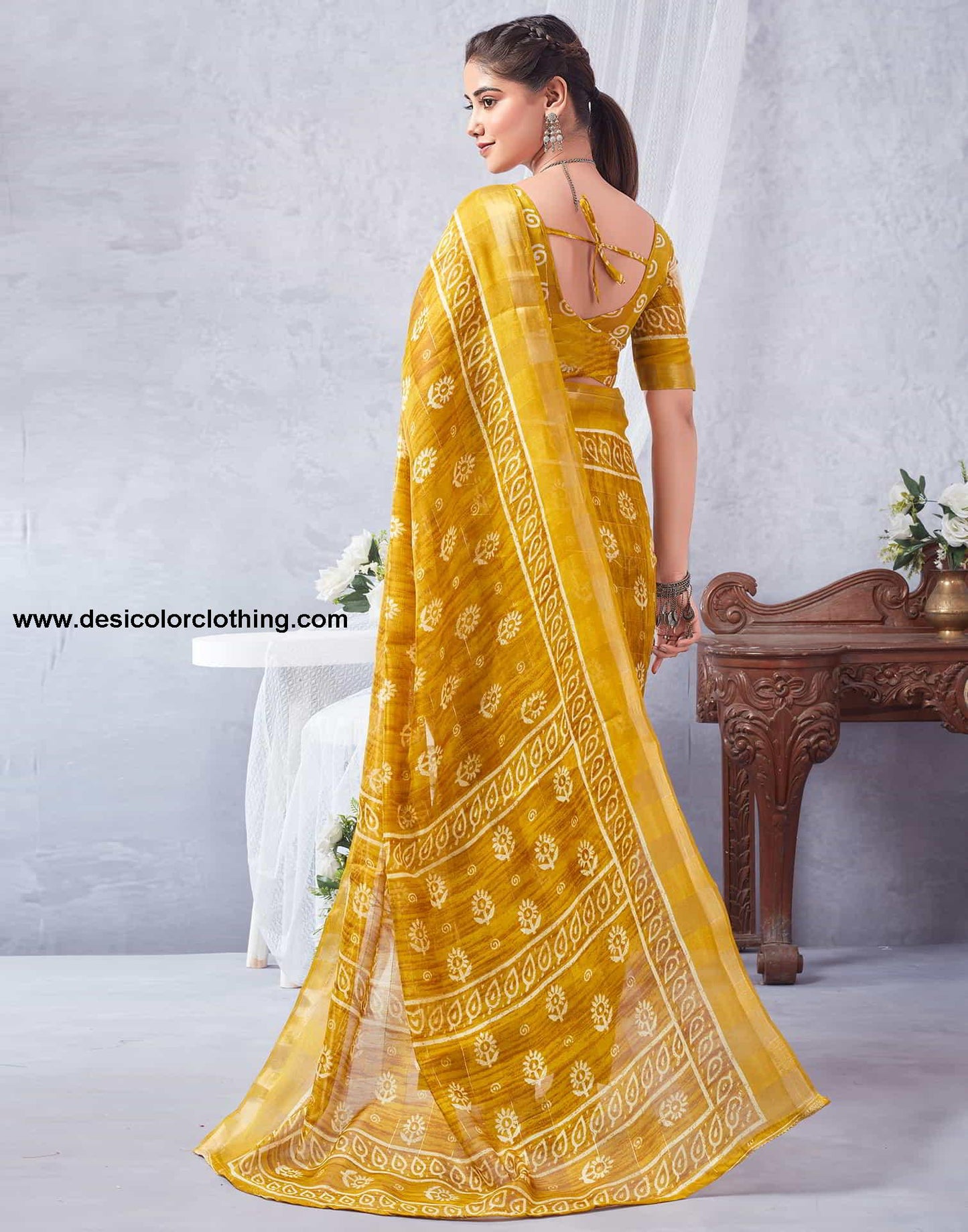 Yellow Printed Cotton Saree