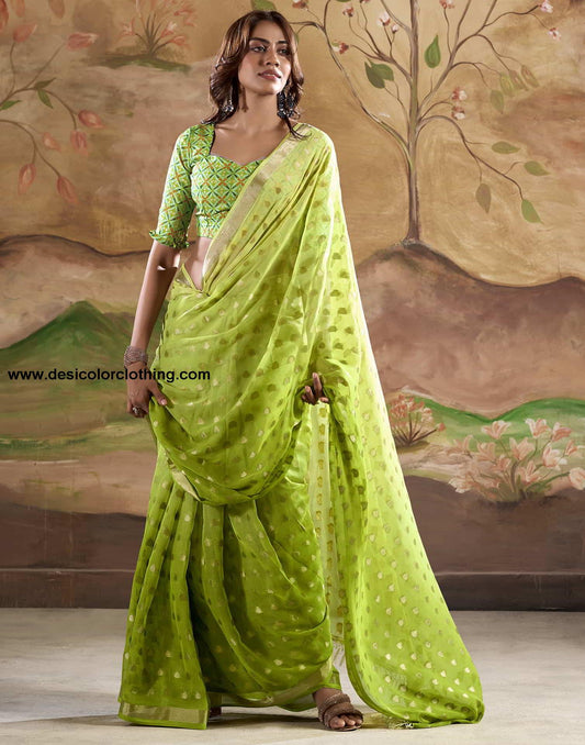 Green Banarasi Georgette Woven Saree