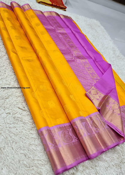 Kanchipuram 100% Pure Korvai Pattern Gold Zari Silk Saree