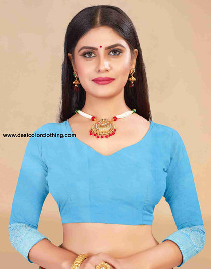 Blue Cotton Plain Saree