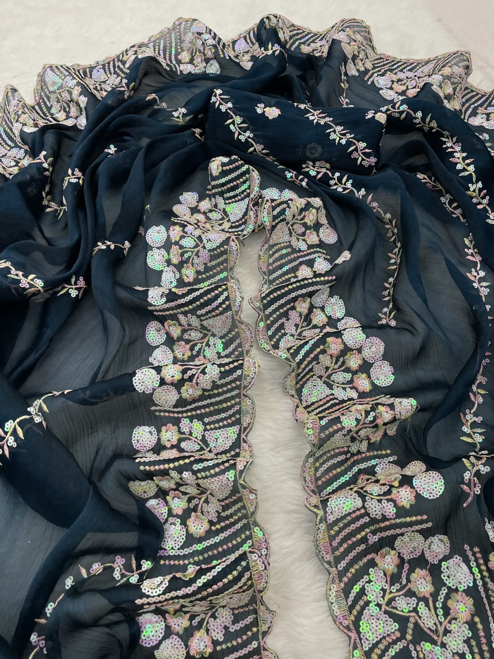 Product Image - Elegant Designer Saree with Georgette Fabric and Embroidery Work | Festive Wear