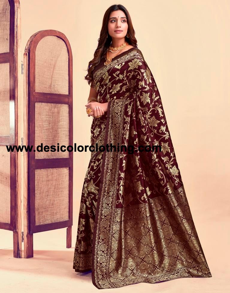 Dark Maroon Silk Plain Saree