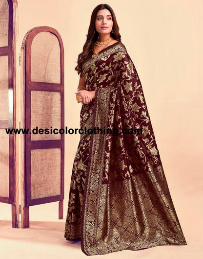 Dark Maroon Silk Plain Saree