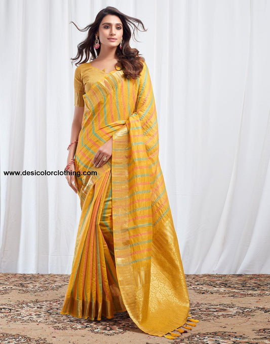 Yellow Woven Silk Saree