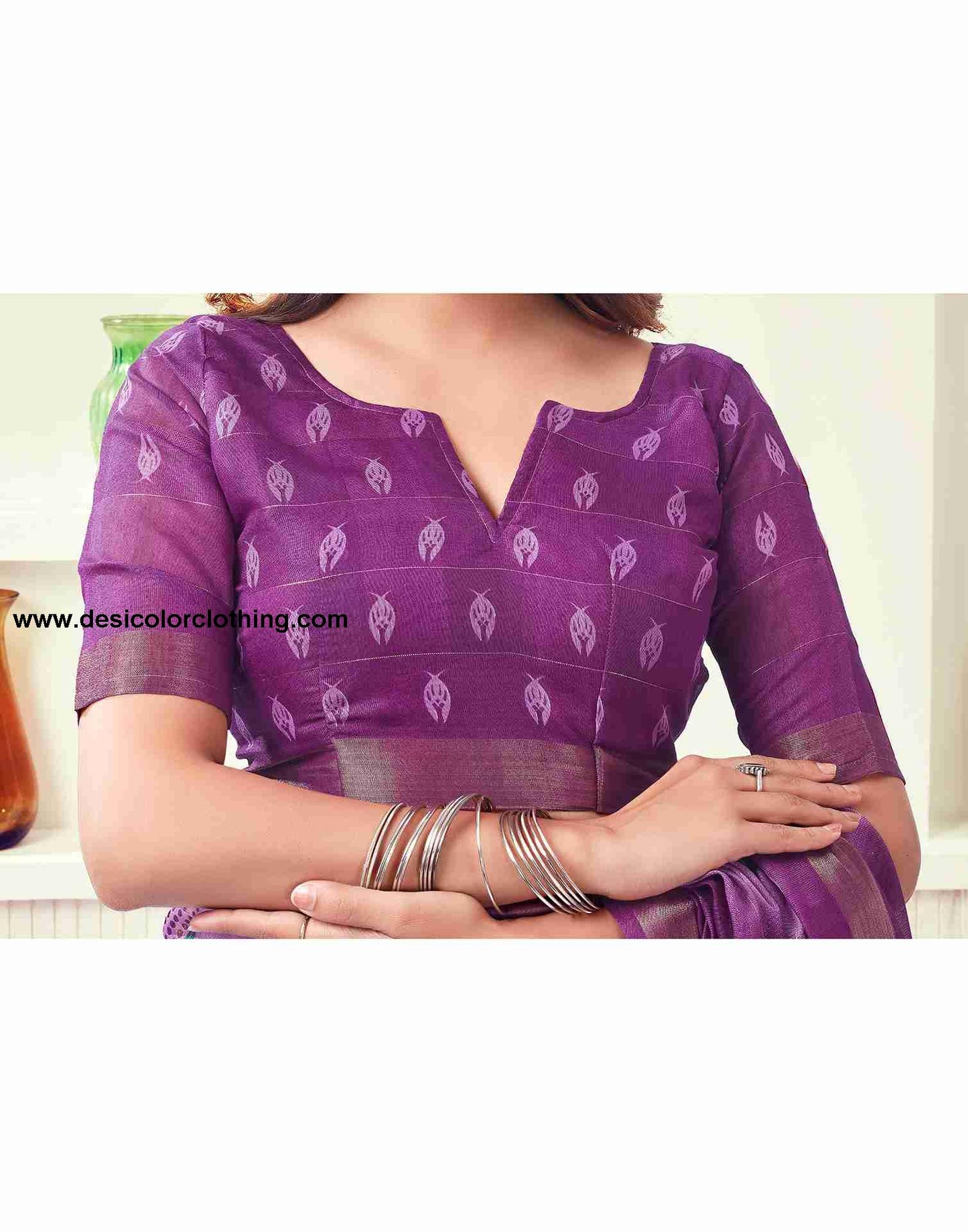 Purple Cotton Printed Saree