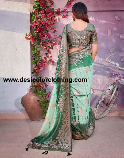 Olive Green Cotton Woven Saree