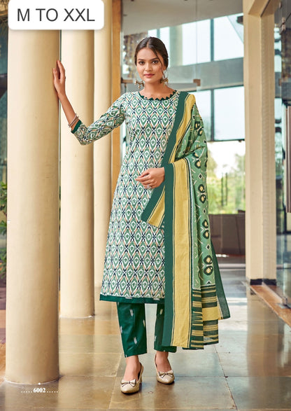 Product Image - Elegant Ikkat Readymade Cotton Kurti Pant with Dupatta