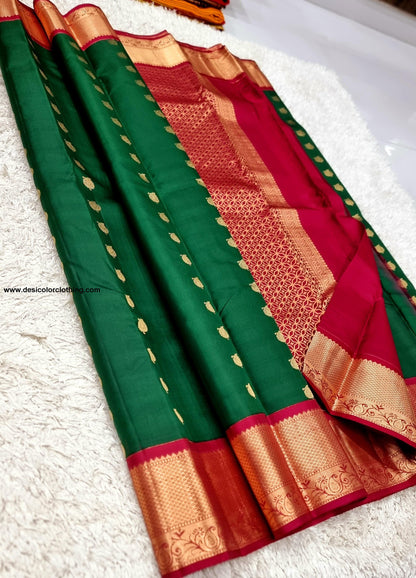 Kanchipuram 100% Pure Korvai Pattern Gold Zari Silk Saree