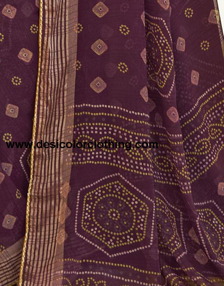 Wine Chiffon Bandhani Saree