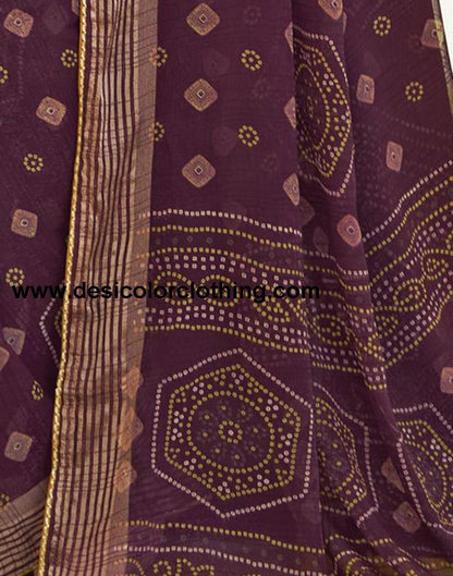 Wine Chiffon Bandhani Saree