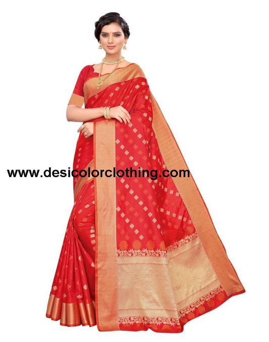 Red Coloured Poly Silk Jacquard Partywear saree