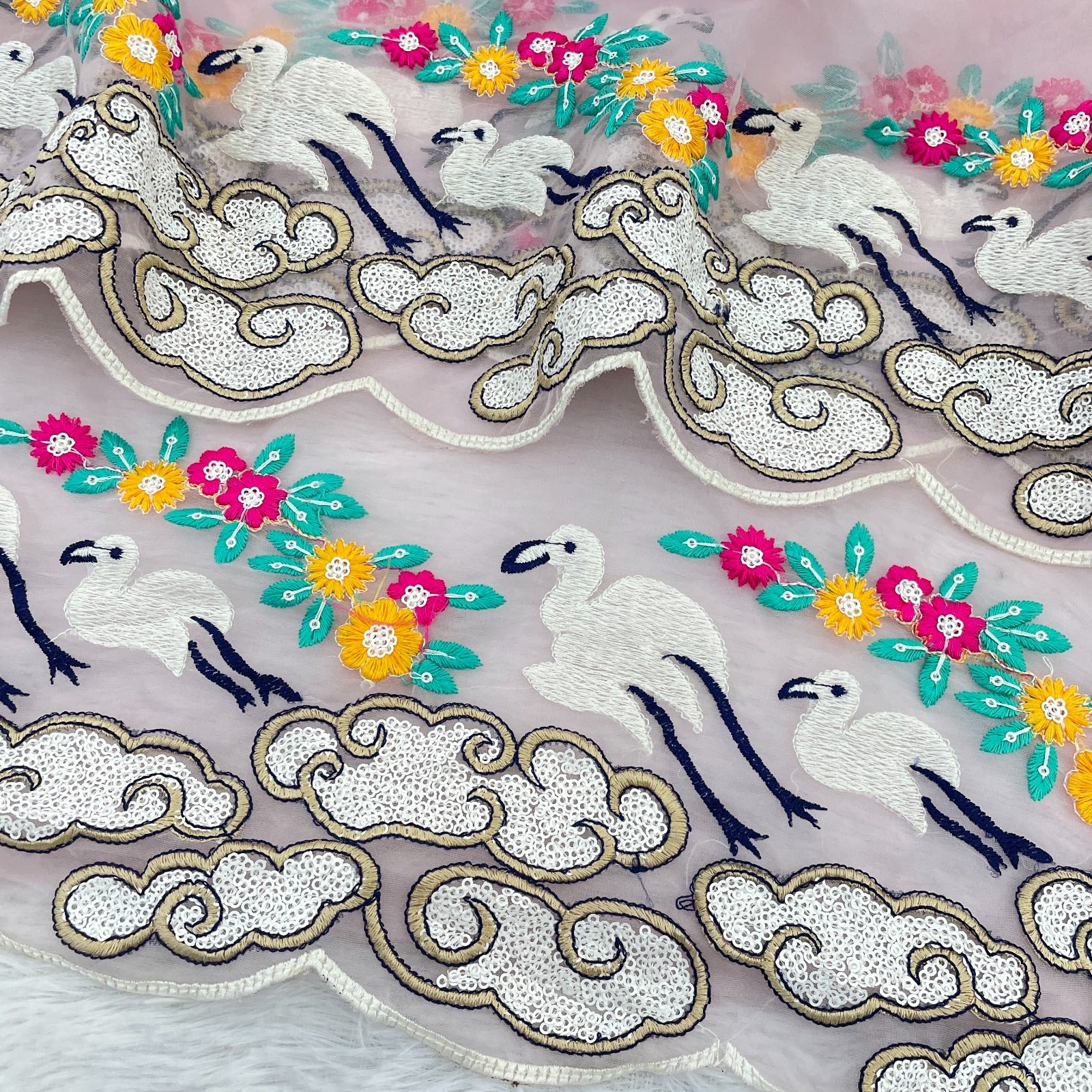 Product Image - Elegant Seqwance and Thread Work Soft Orgenza Saree