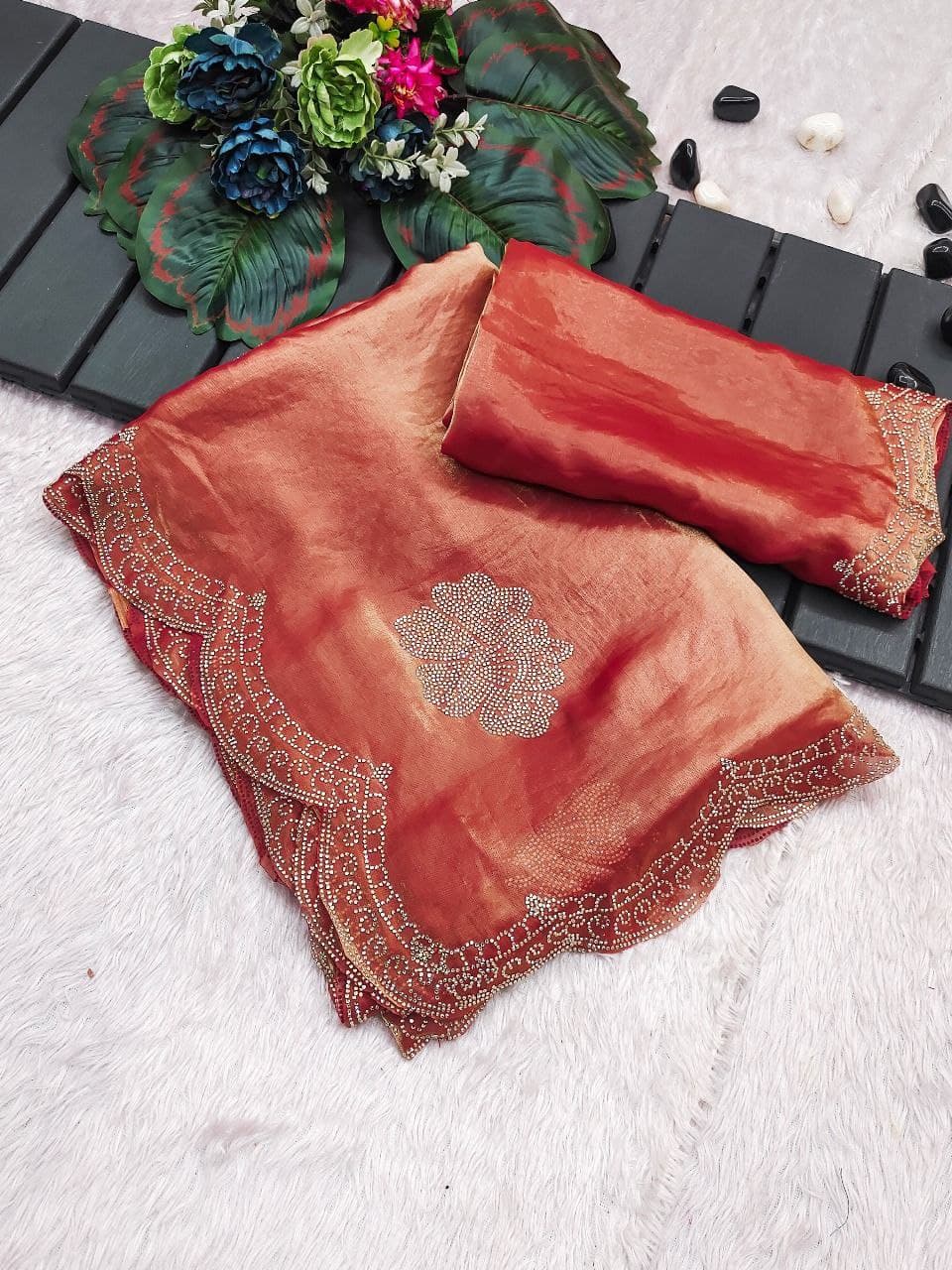 Product Image - Designer Two Tone Golden Diamond Saree