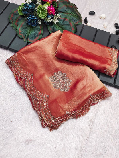 Product Image - Designer Two Tone Golden Diamond Saree