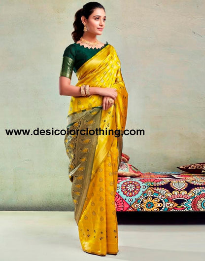 Yellow Silk Woven Saree
