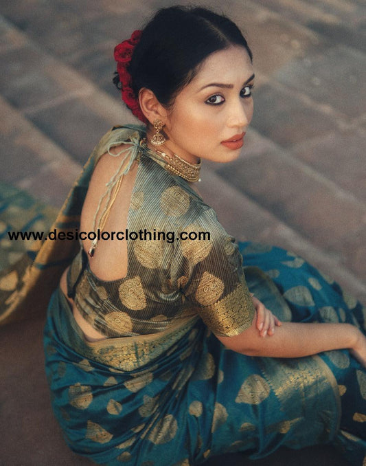 Rama Green Banarasi Silk Saree
