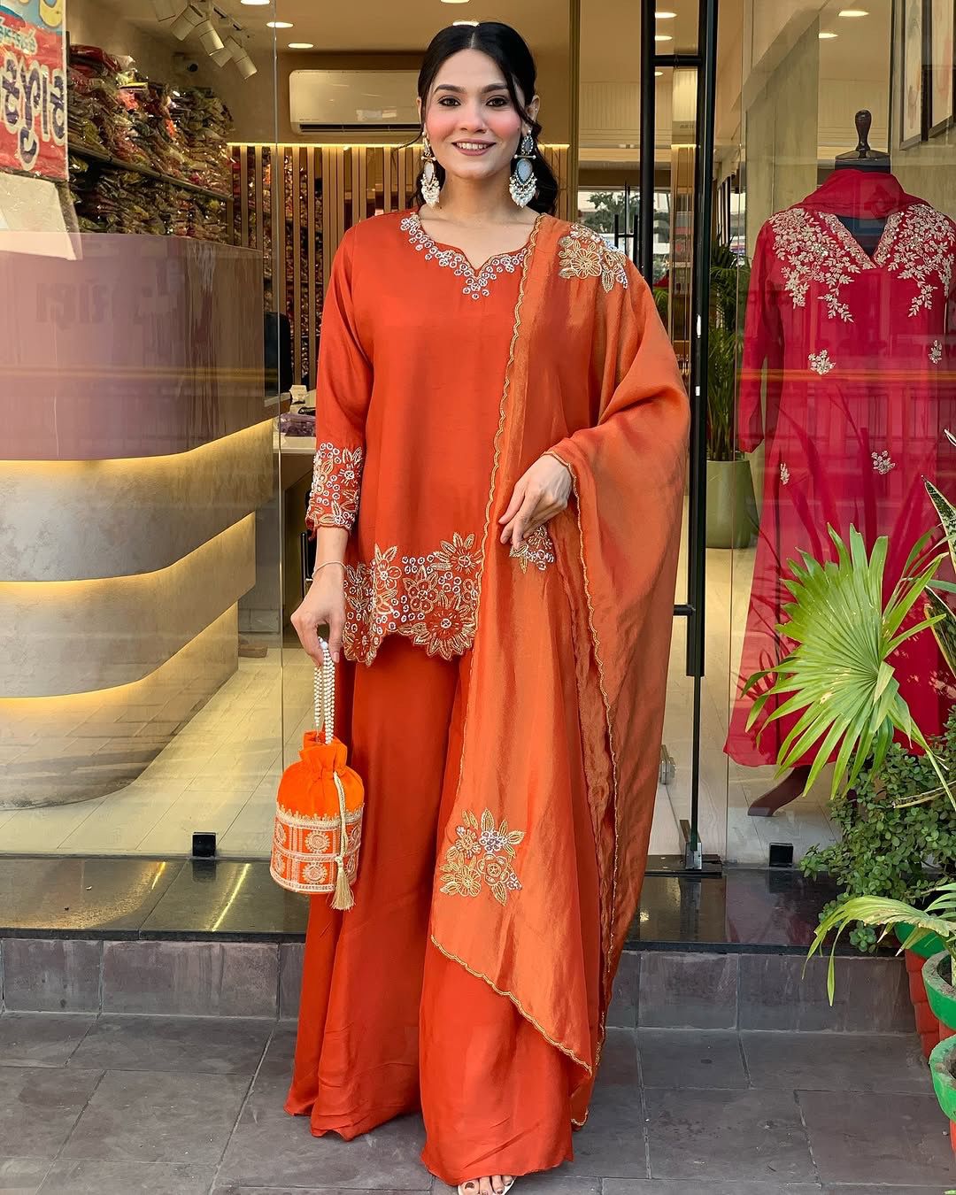 Product Image - Designer Collection in Heavy Faux Georgette with Embroidered Top-Bottom and Dupatta Set