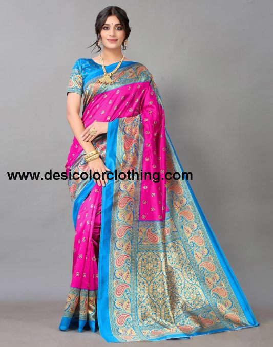 Rani Pink Printed Silk Saree