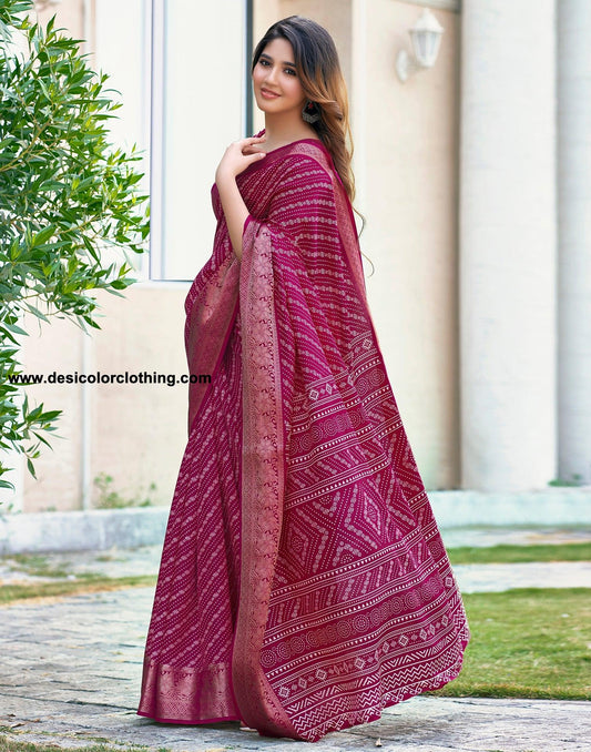 Pink Silk Printed Saree